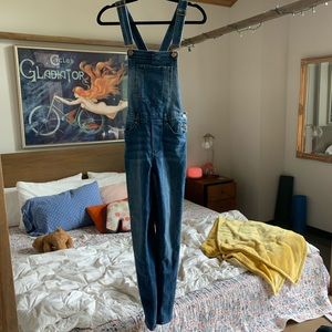 Full length denim overalls